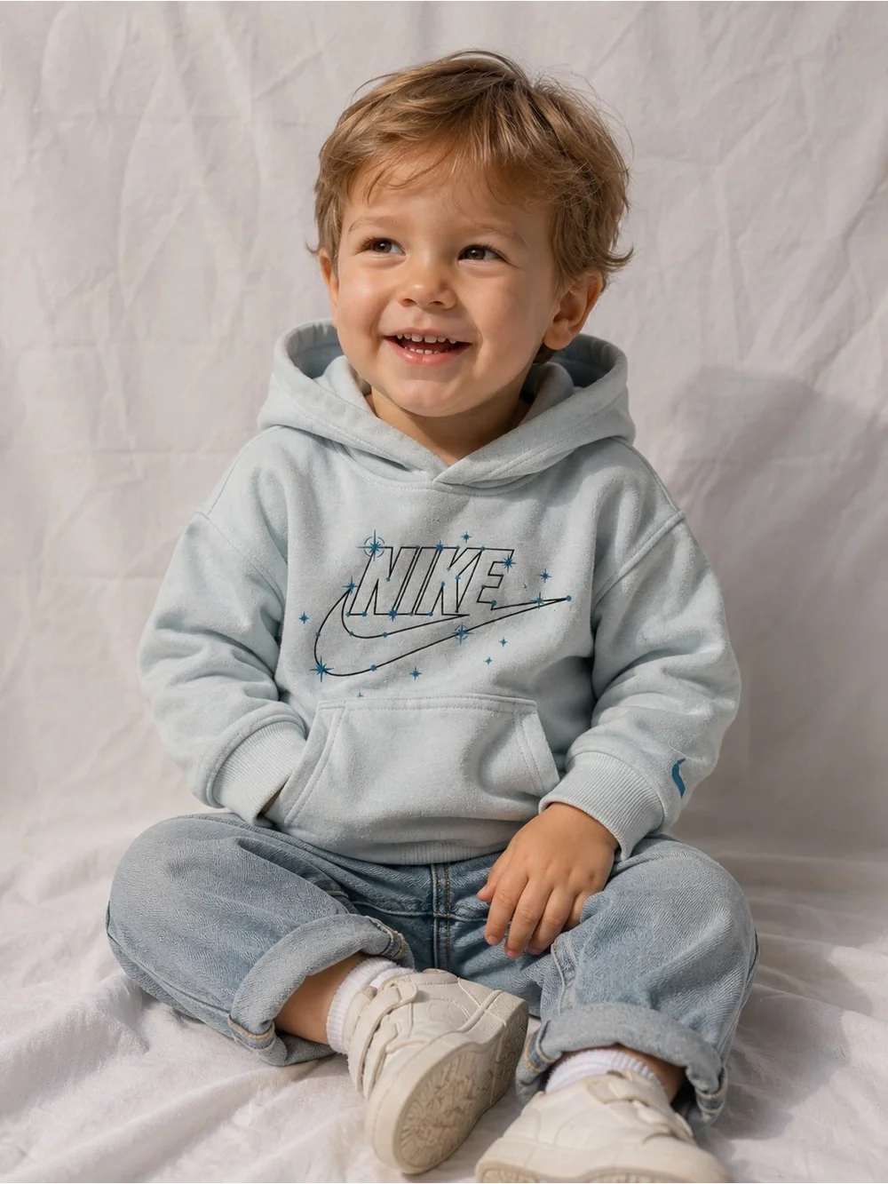 Nike Baby Hoodie in Pale Blue with Navy Logo